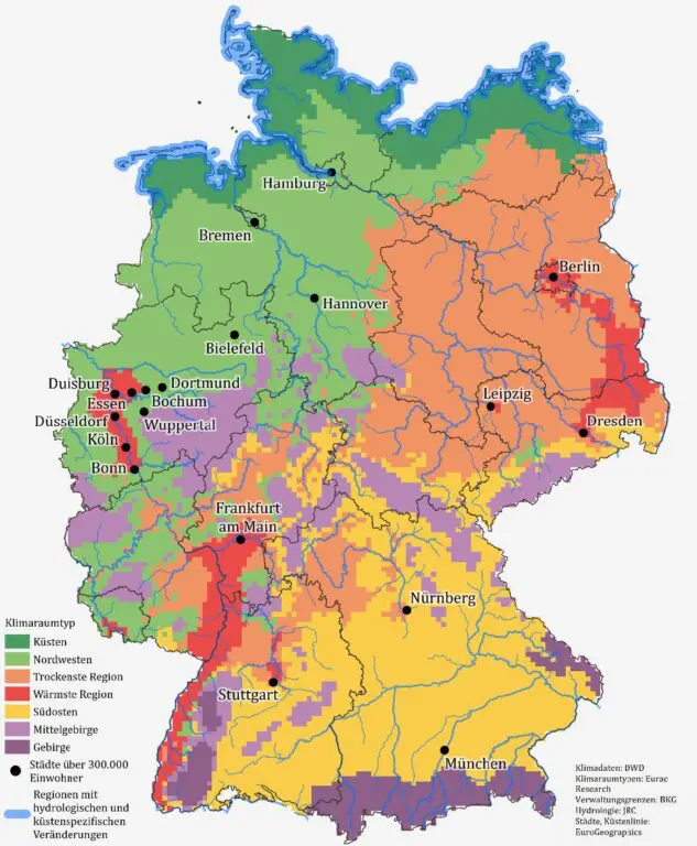 Karte Klimaraumtypen in Deutschland