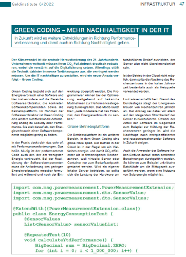 Fachartikel über Green Coding in gi 6-2022