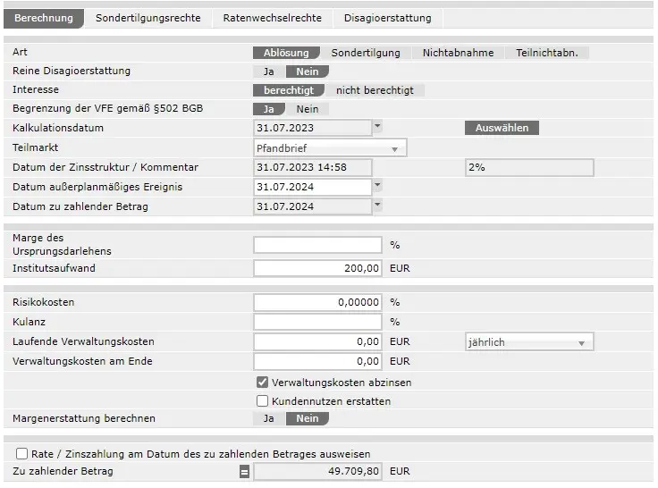 Screenshot, Berechnung VE, Fall a