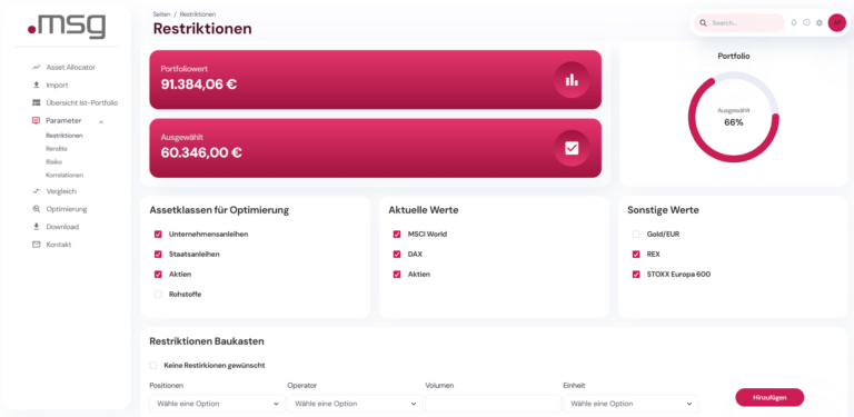 Beispielhafte Umsetzung von Nebenbedingungen mit dem „msg Asset Allocator“