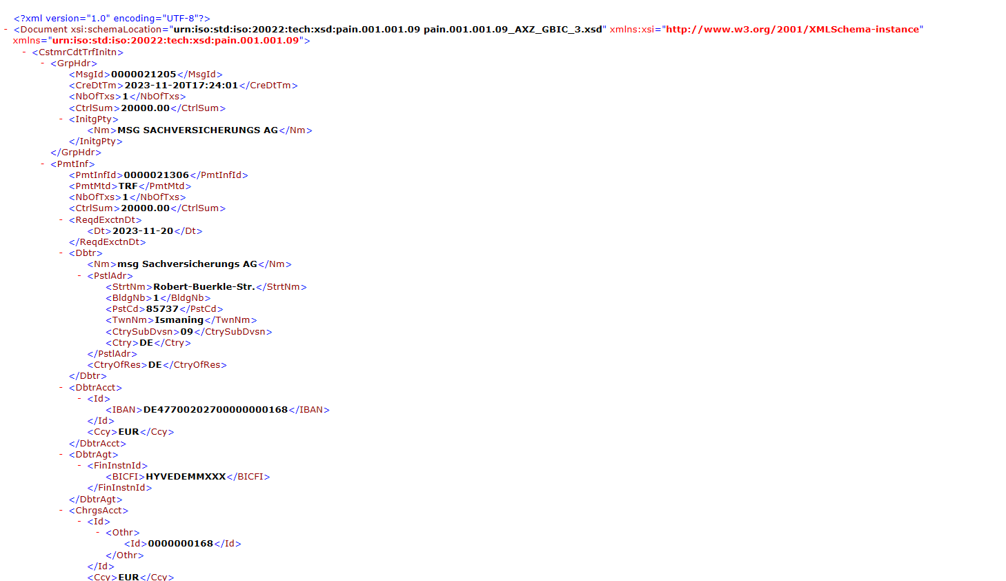 Payments für Corporates, pain.001.001.09 in Maximalausprägung