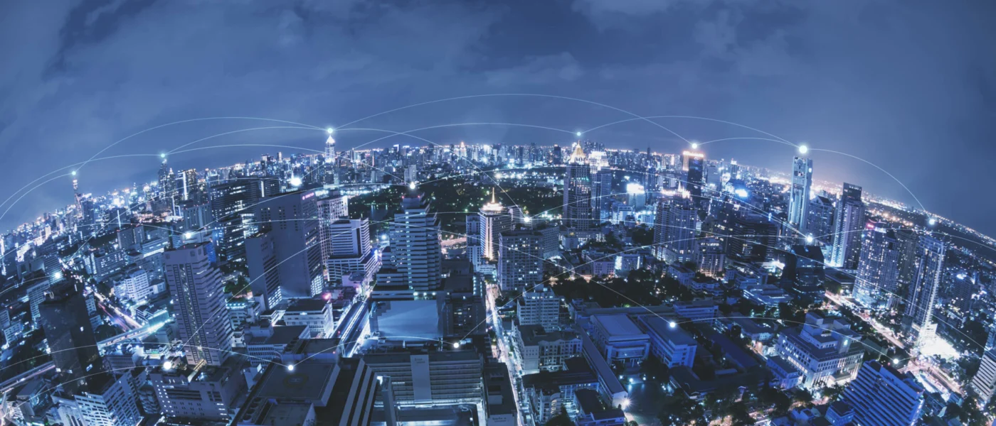 Blue high-tech tone of cityscape conneted line, technology concept,